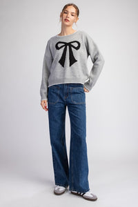 H.Grey Bow Stitch Long Sleeve Sweater Top