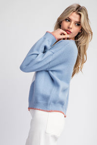 Denim Bow Stitch Long Sleeve Sweater Top