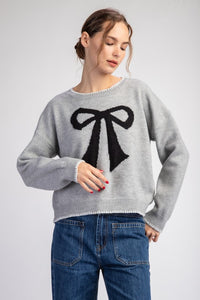 H.Grey Bow Stitch Long Sleeve Sweater Top