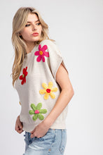 Oatmeal Flower Pattern Short Sleeve Sweater Top