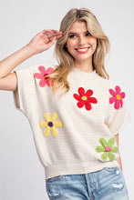 Oatmeal Flower Pattern Short Sleeve Sweater Top