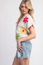 Oatmeal Flower Pattern Short Sleeve Sweater Top