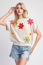 Oatmeal Flower Pattern Short Sleeve Sweater Top