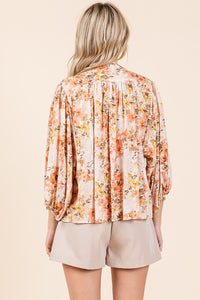 Ginger Flower Print Batwing Sleeve Button Down Blouse