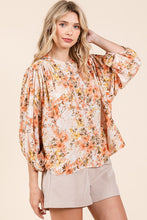 Ginger Flower Print Batwing Sleeve Button Down Blouse