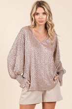 Blush Metallic Glitter Dot Print Pleated Long Sleeve Top