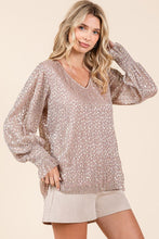 Blush Metallic Glitter Dot Print Pleated Long Sleeve Top