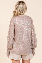 Blush Metallic Glitter Dot Print Pleated Long Sleeve Top