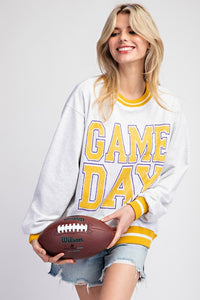 H.Grey Striped Game Day Pullover Sweatshirt