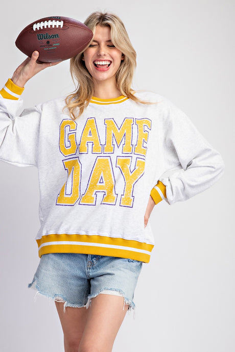 H.Grey Striped Game Day Pullover Sweatshirt