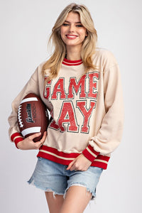 Oatmeal Striped Game Day Pullover Sweatshirt