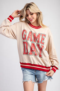 Oatmeal Striped Game Day Pullover Sweatshirt