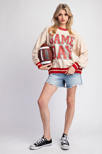 Oatmeal Striped Game Day Pullover Sweatshirt