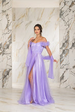 Lavender Solid Color Off Shoulder Tulle Maxi Dress With Back Zipper