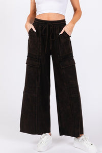 Black Stretched Mineral Washed Cargo Pants