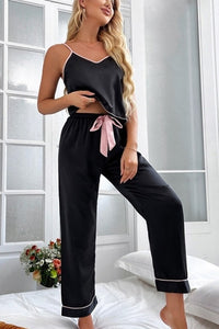 Black Ice Silk Suspender Trousers Pajamas