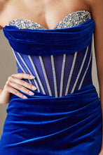 Royal Blue Rhinestone Sequin Sweetheart Neckline Velvet Short