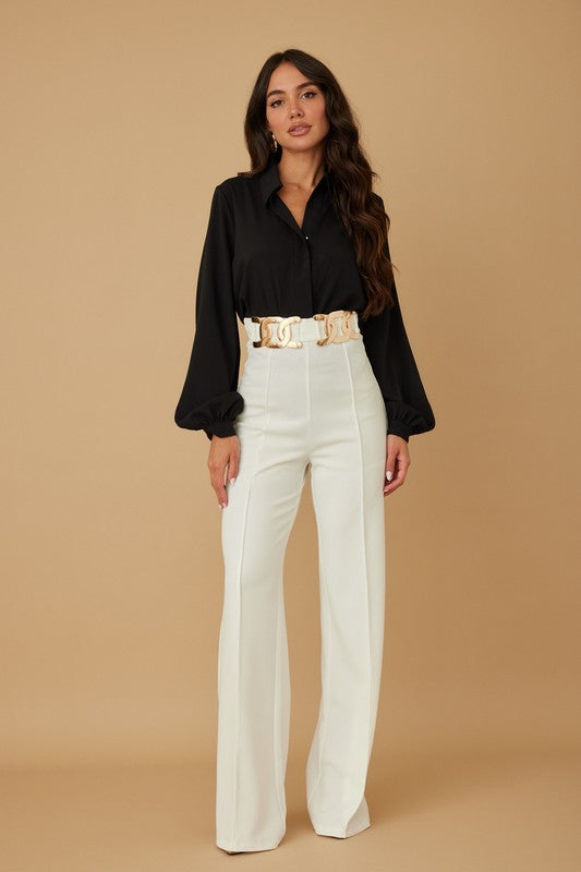 White Mocha High Waist Fashion Pants