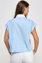 Blue Big Ribbon N Rhinestone Detail Shirt