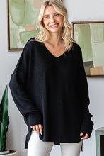 Black V Neck Drop Shoulder Loose Fit Knitted Sweater