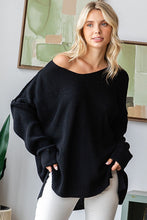 Black V Neck Drop Shoulder Loose Fit Knitted Sweater