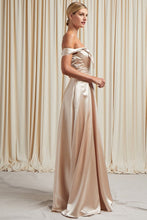 Champagne Off Shoulder A Line Satin Dress