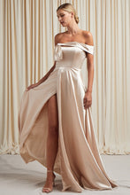 Champagne Off Shoulder A Line Satin Dress