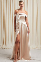 Champagne Off Shoulder A Line Satin Dress