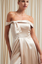 Champagne Off Shoulder A Line Satin Dress