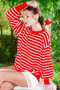 Red Balloon Long Sleeve Striped Sweater Top