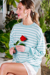 Mint Balloon Long Sleeve Striped Sweater Top