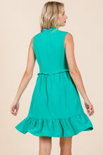 Green Sleeveless Smocked Ruffle Hem Shirred Mini Dress