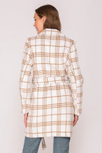 White/Camel Plaid Print Open Front Cozy Coat