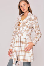 White/Camel Plaid Print Open Front Cozy Coat