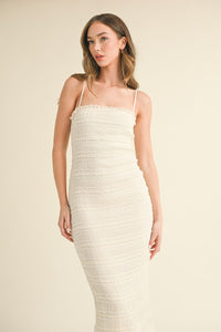 Cream Textured Ruffle Hem Maxi Dress