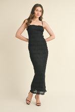 Black Textured Ruffle Hem Maxi Dress