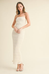 Cream Textured Ruffle Hem Maxi Dress