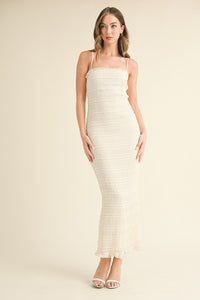 Cream Textured Ruffle Hem Maxi Dress