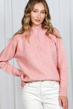 Pink Mock Neck Button Detail Sweater