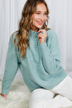 Blue Mock Neck Button Detail Sweater