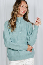 Blue Mock Neck Button Detail Sweater