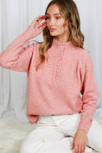 Pink Mock Neck Button Detail Sweater