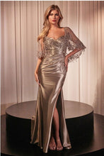 Mocha Gold Stretch Satin Fitted Dress & Removable Lace Caplet