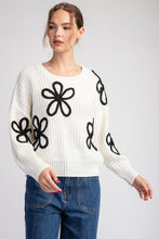 Off White Flower Stitch Long Sleeve Sweater Top