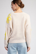 Oatmeal Flower Stitch Long Sleeve Sweater Top