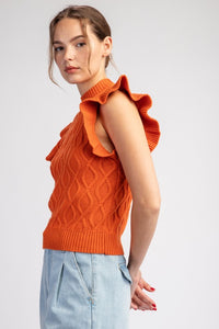 Carrot Ruffle Sleeve Textured Sweater Top