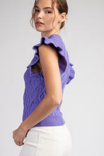 Purple Ruffle Sleeve Textured Sweater Top