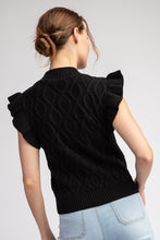 Black Ruffle Sleeve Textured Sweater Top