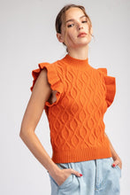 Carrot Ruffle Sleeve Textured Sweater Top