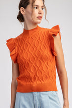 Carrot Ruffle Sleeve Textured Sweater Top